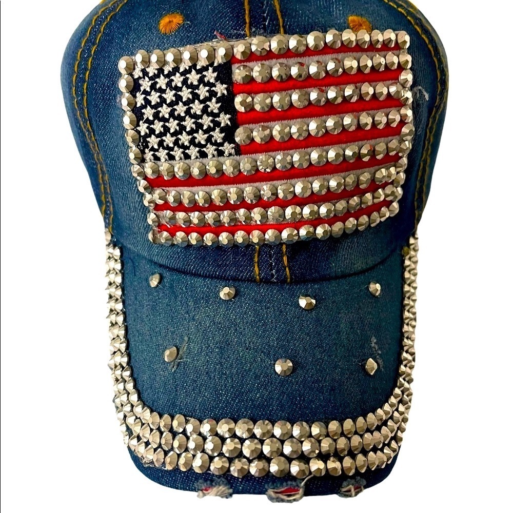 American Flag Hat Cap Rhinestones Brim USA Bling NWT